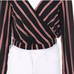 H&M Divided Blouse / Top Size 12 Cropped Button Wrap Style Long Sleeve | Striped